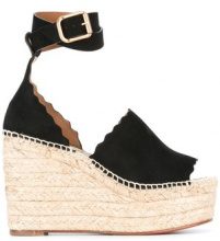 CHLOÉ Chloé - Lauren wedge espadrilles - women - Suede/Leather/Straw - 40, 37, 36.5, 39.5 - BLACK
