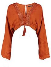 BOOHOO Sophia panno maniche a palloncino Top corto con allacciatura