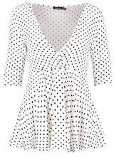 BOOHOO Nadia Polkerdot Top con peplo con scollo profondo