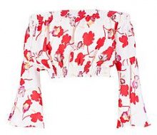 BOOHOO Pia top con scollo Bardot arricciato e maniche svasate