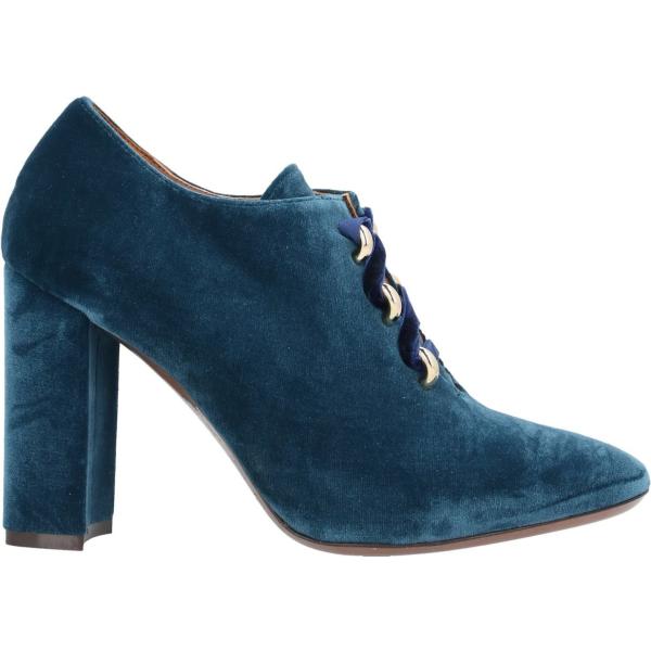 Scarpe stringate da donna in verde scuro con tacco squadrato a punta tonda  in velluto L' Autre Chose | Bantoa