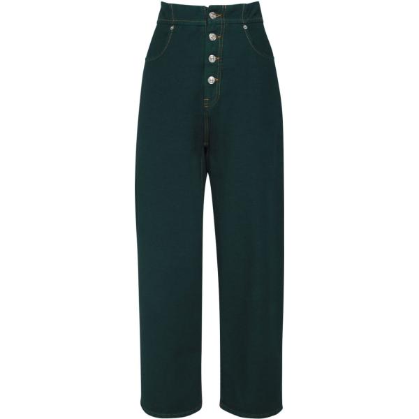 Jeans da donna in verde scuro a vita alta con bottoni in denim Mm6 Maison  Margiela | Bantoa