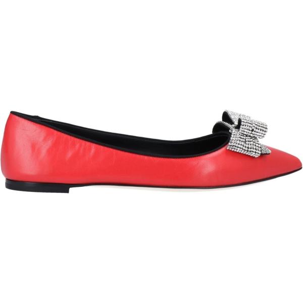Ballerine da donna in rosso con strass senza tacco a punta in pelle  Giuseppe Zanotti | Bantoa