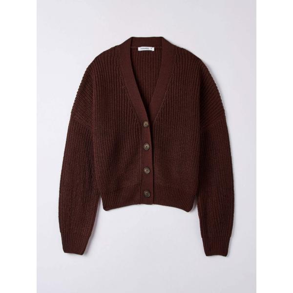 Cardigan da donna in marrone scuro con bottoni Terranova | Bantoa