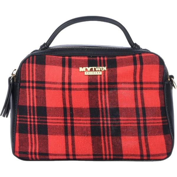 Borsa a mano da donna in rosso scozzese con zip in poliestere My Twin  Twinset | Bantoa