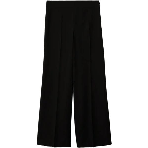 Pantaloni da donna in nero lungo a vita alta con zip in lana Mango | Bantoa