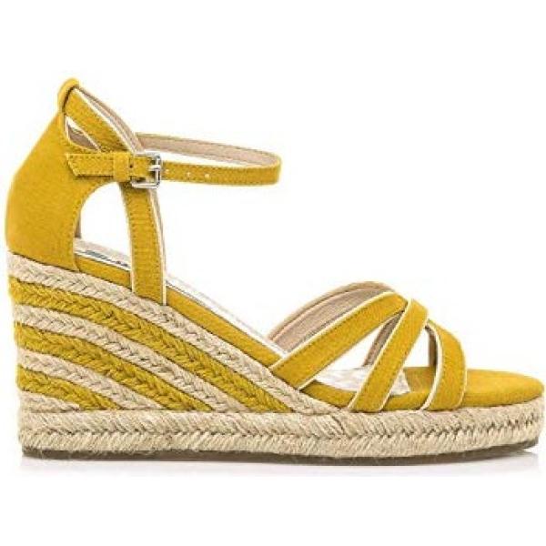 Sandalias de tacón mujer amarillo mostaza plataforma con hebilla Mustang |  Bantoa