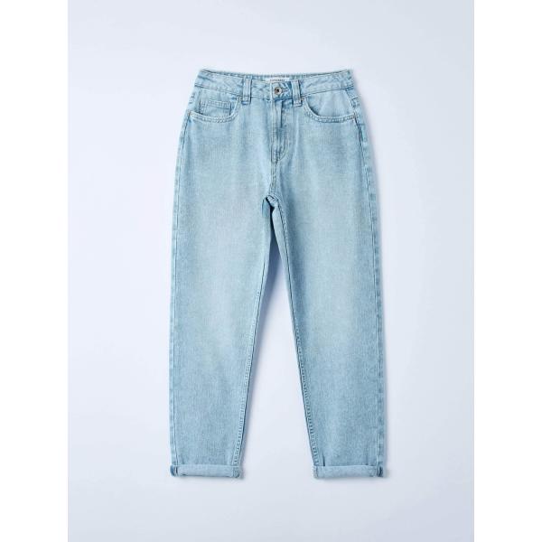 Jeans dritti da donna in blu lungo a vita alta in denim Terranova | Bantoa
