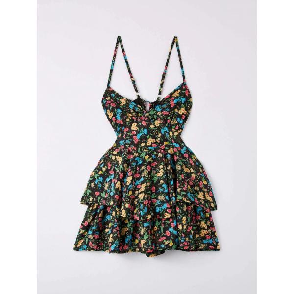 Vestito da donna in nero a fiori con spalline in poliestere Terranova |  Bantoa