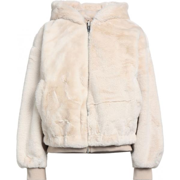 Abrigo piel mujer beige con capucha de manga larga con cremallera ecopiel Guess | Bantoa